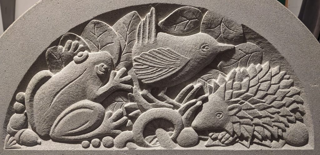 sandstone hand carved relief stone carving hedgehog wren bird frog sandstone hand carved relief stone carving hedgehog wren bird frog